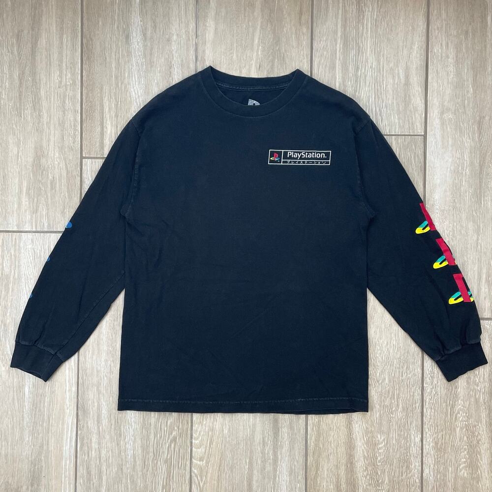 PlayStation Long Sleeve T Shirt Mens Medium Black PS1 Console Graphic Japanese